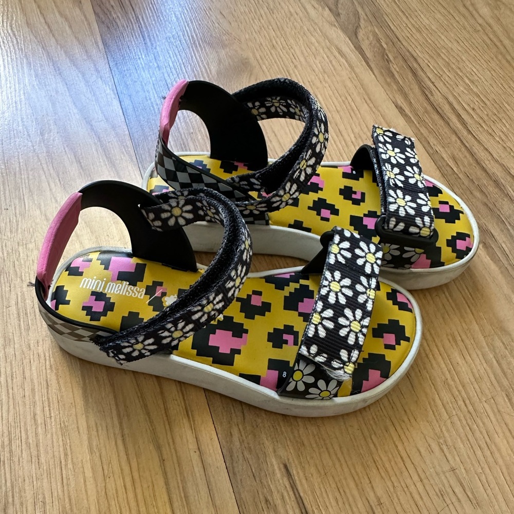 Mini Melissa Kids' Sandals - Black, Yellow, and Pink Floral (sz 12)